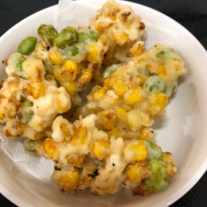 冷凍食品で簡単枝豆とコーンのかき揚げ